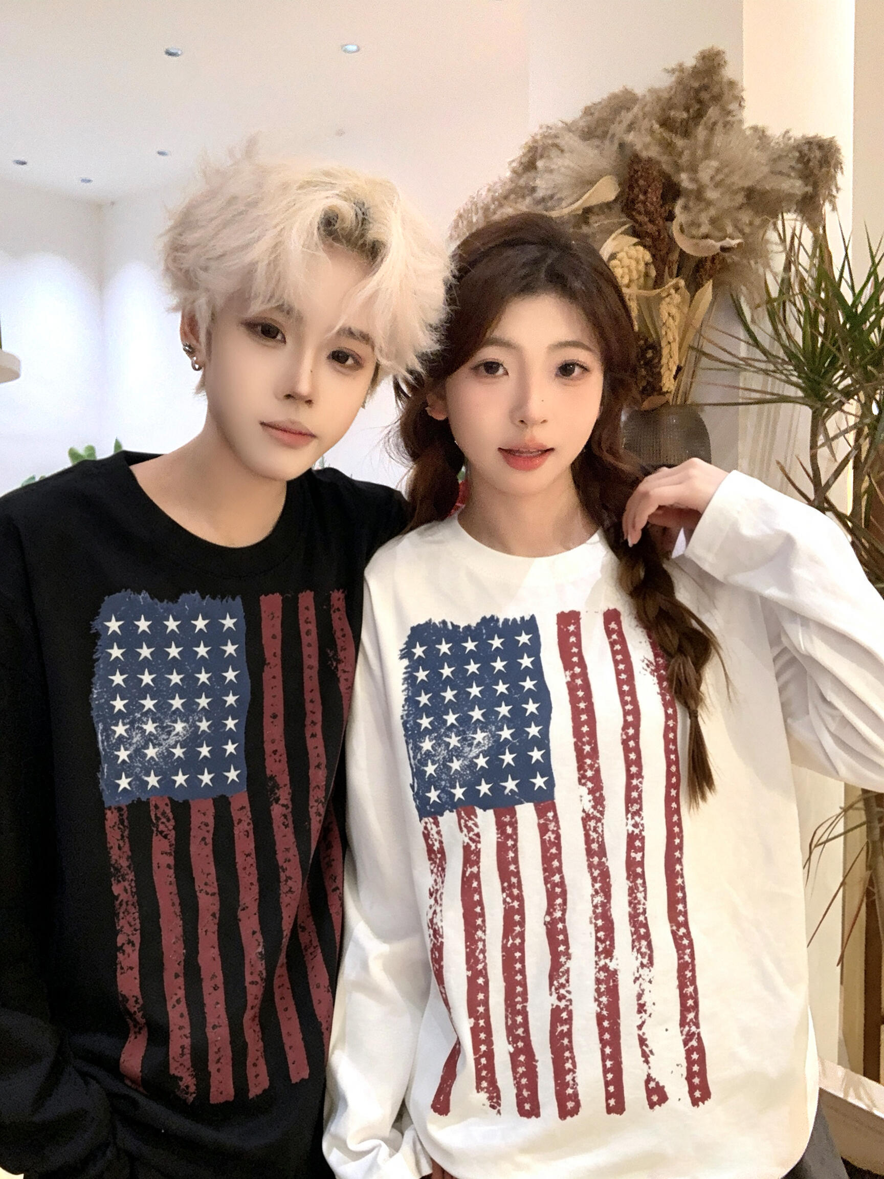 100% Cotton Long Sleeve T-Shirt Unisex Black White