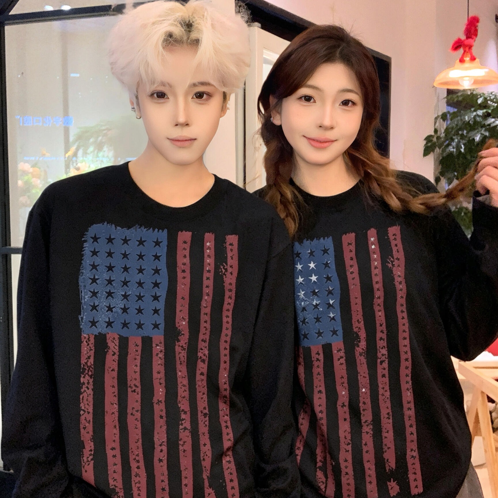 100% Cotton Long Sleeve T-Shirt Unisex Black White - Image 3