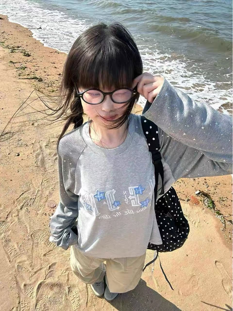 2026 Korean Style Long Sleeve T-Shirt for Women Loose Plus Size Embroidered Patch Print