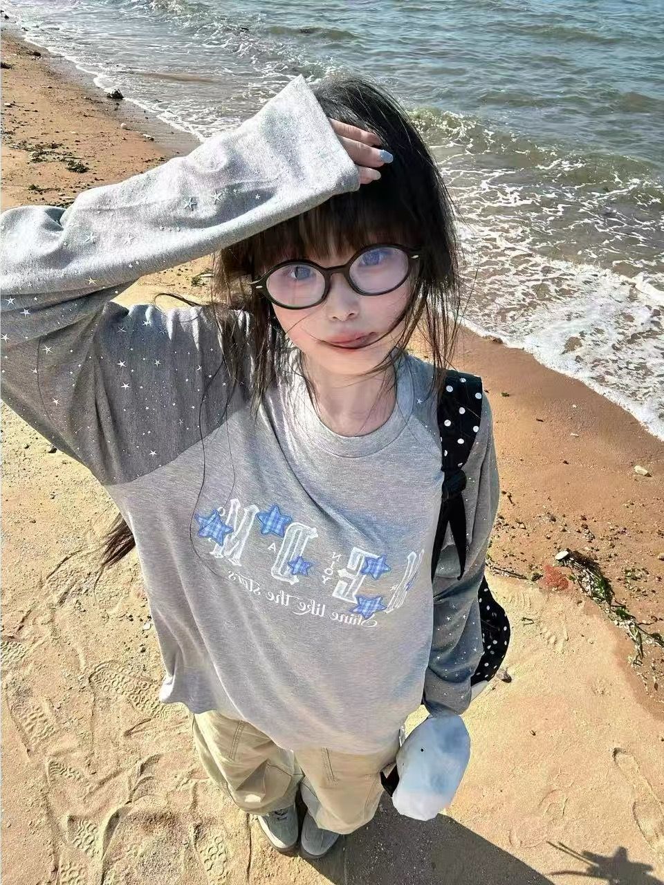 2026 Korean Style Long Sleeve T-Shirt for Women Loose Plus Size Embroidered Patch Print - Image 2