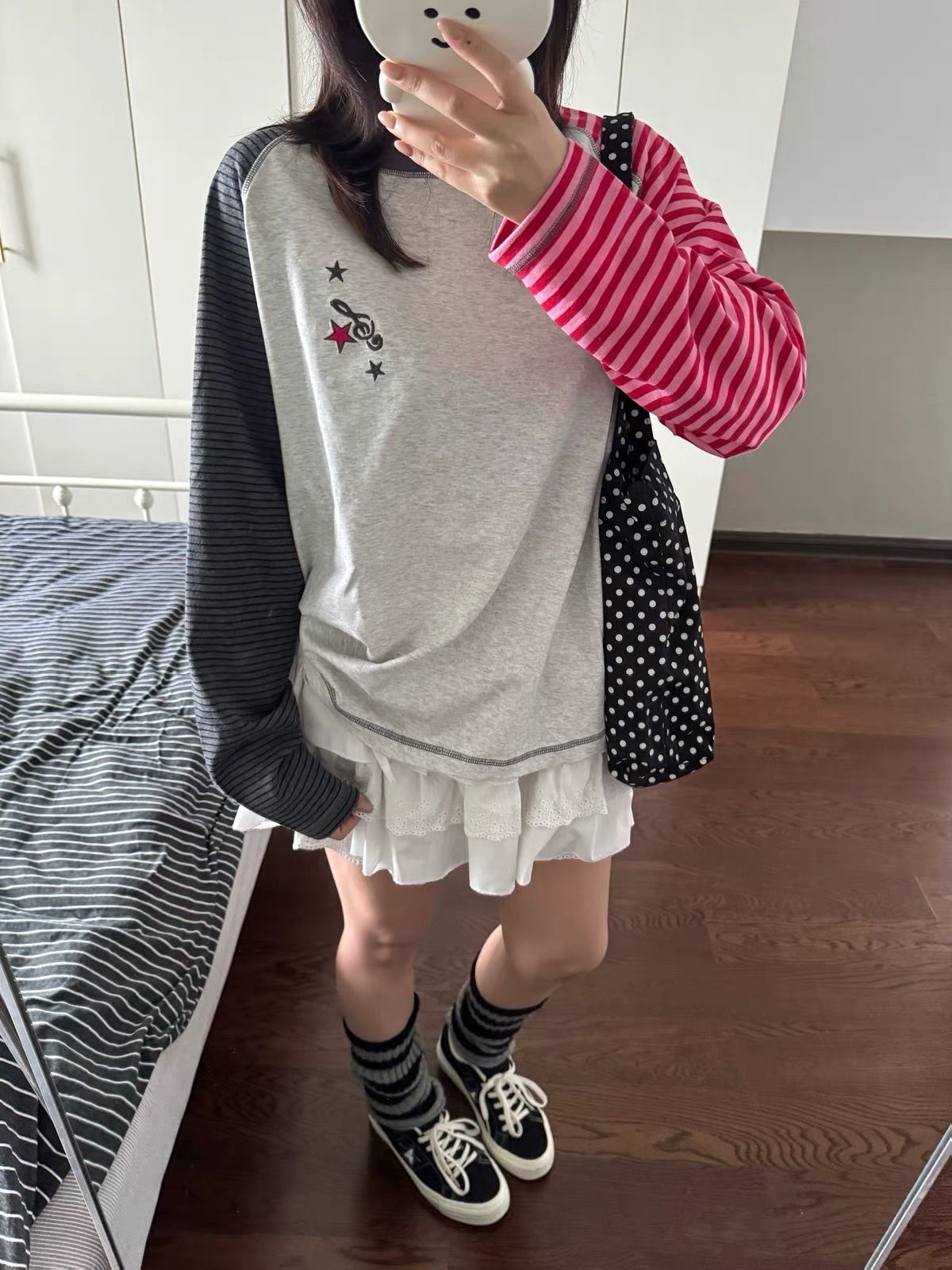 2026 Korean Style Long Sleeve T-Shirt for Women Loose Plus Size Embroidered Print
