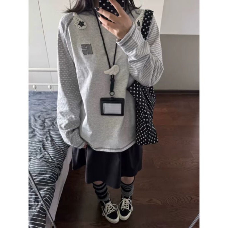 2026 Korean Style Long Sleeve T-Shirt for Women Loose Plus Size Patch Print - Image 5