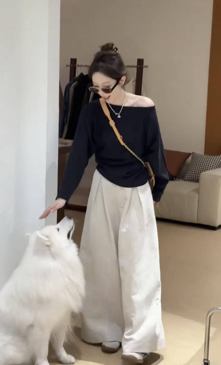 Autumn New Arrival Women's Two-Piece Knit Top and Wide-Leg Paperbag Pants Set - Casual Slimming Outfit - Image 3