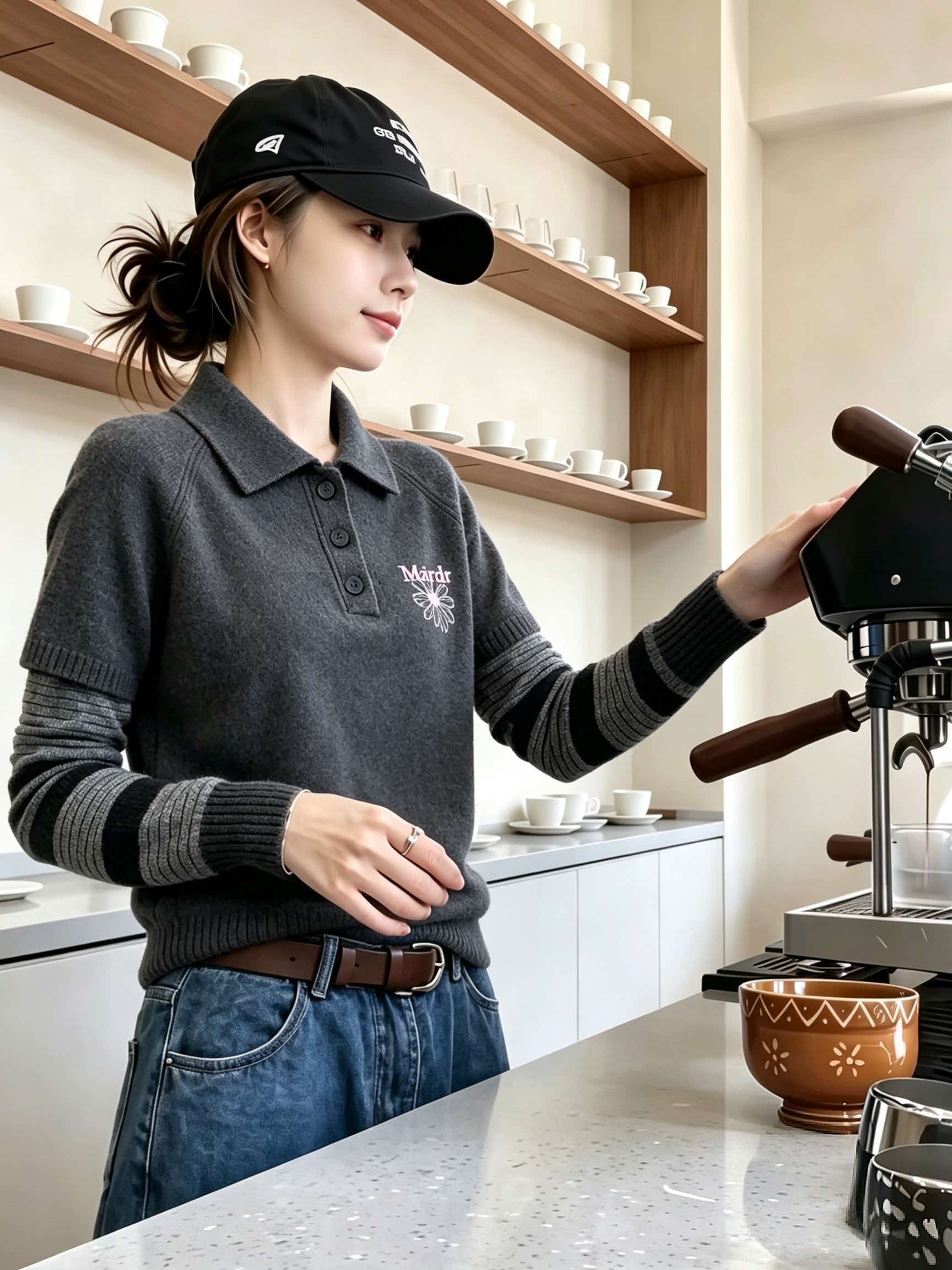 Charcoal Grey Polo Collar Striped Faux Two-Piece Knit Sweater for Women 2026 Early Autumn Commute Casual Top