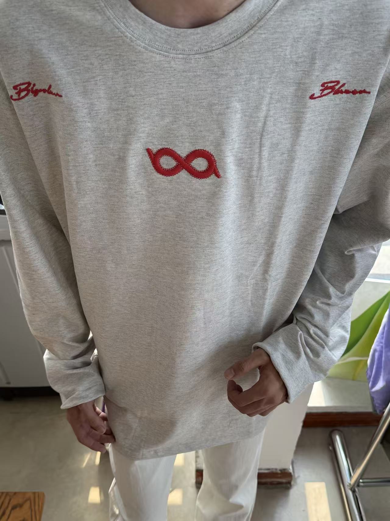 Embroidered Pure Cotton Long Sleeve T-Shirt for Women and Men - Image 3