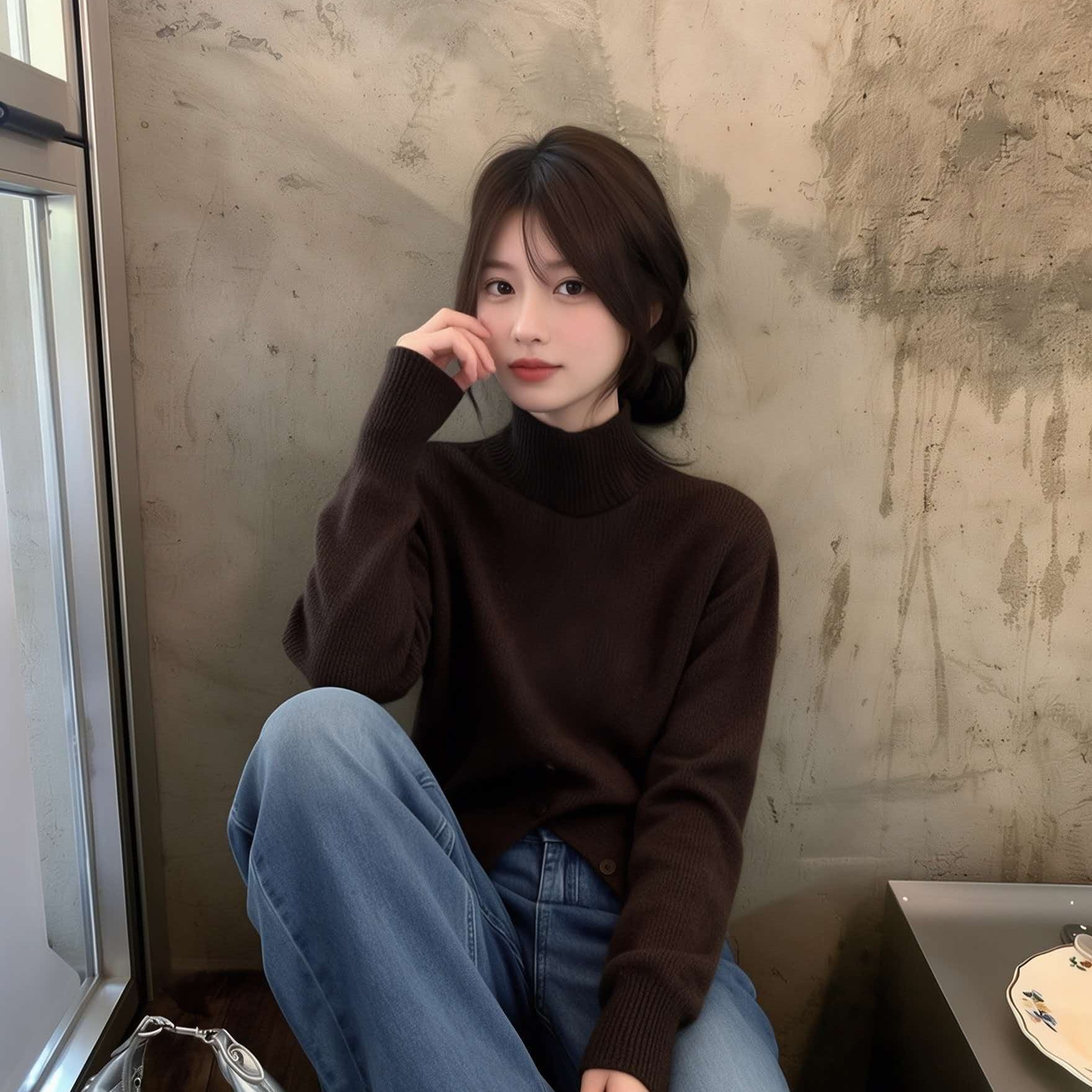 High Neck Brown Waist-Cinched Button Design Knit Sweater Women's Early Autumn Unique 2026 New - Image 5