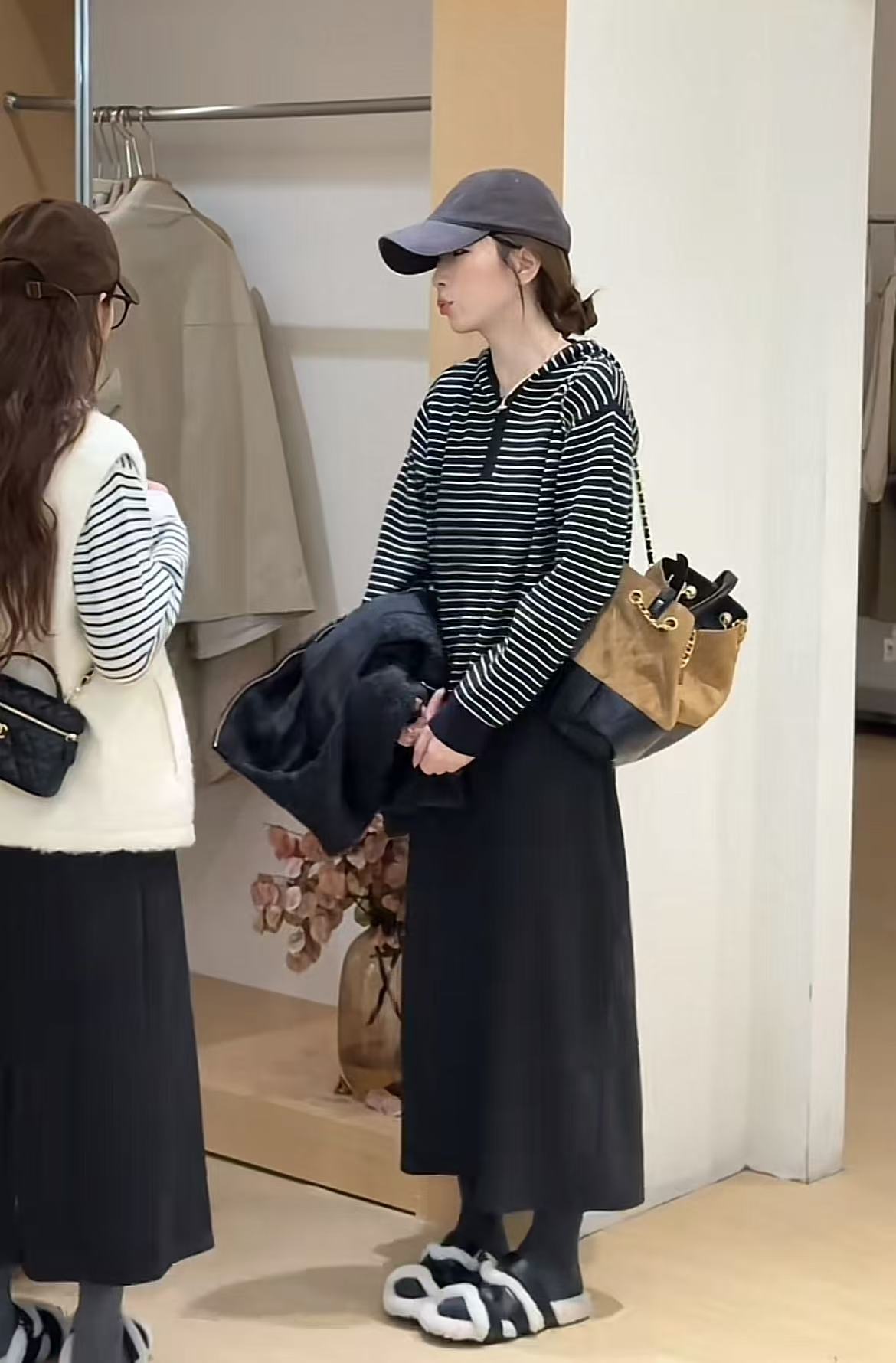 Korean Style Lambswool Vest Striped Hooded Sweater and Skirt Three-Piece Set - Image 2