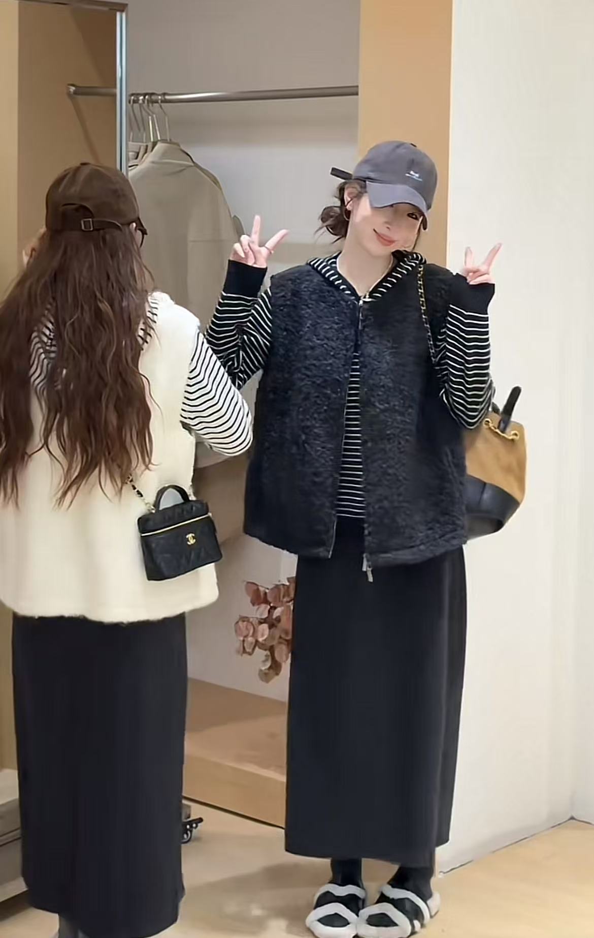 Korean Style Lambswool Vest Striped Hooded Sweater and Skirt Three-Piece Set - Image 4