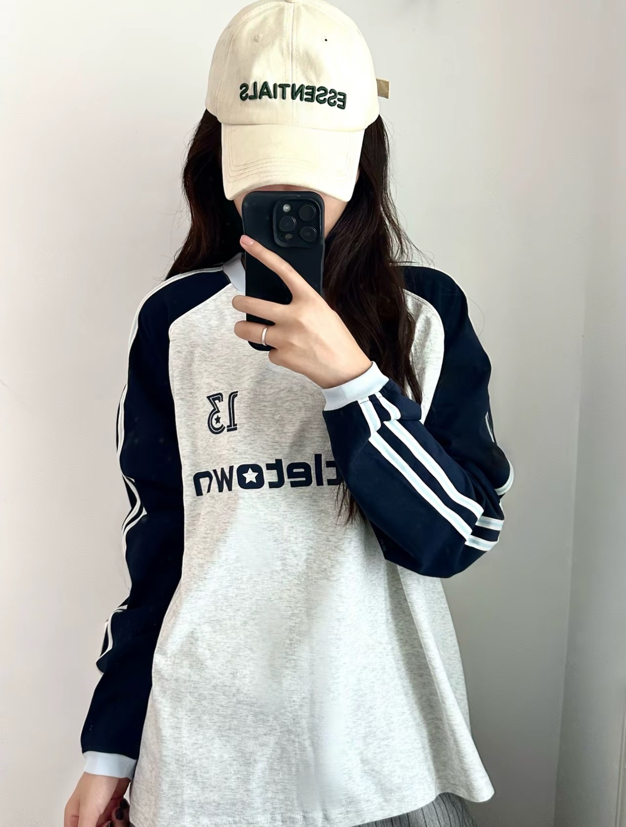 Women's Cotton Long Sleeve Polo Shirt with Dots and Distressed Details