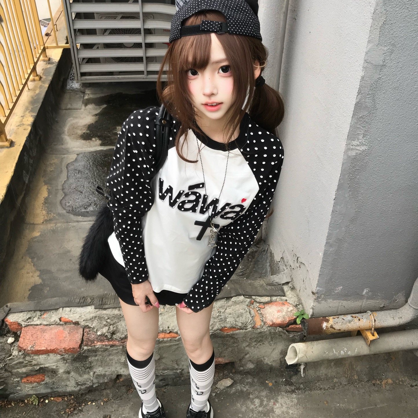 Women's Cotton Long Sleeve Polo Shirt with Embroidered Patch and Dot Pattern - Image 5