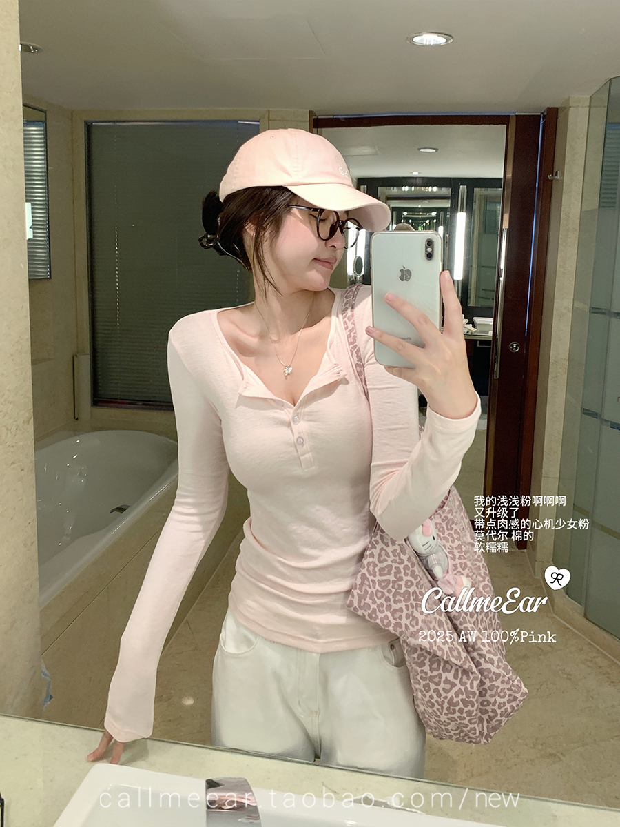 Women's Slim Fit Long Sleeve T-Shirt with Polka Dots and Polo Collar - Image 2