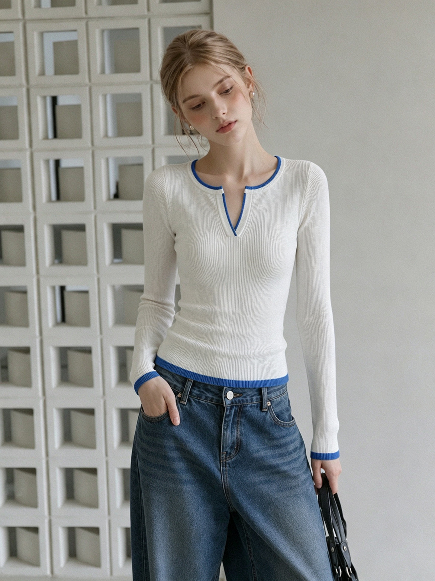 Women's Slimming White Knit Top Early Autumn 2026 French Style - Image 3